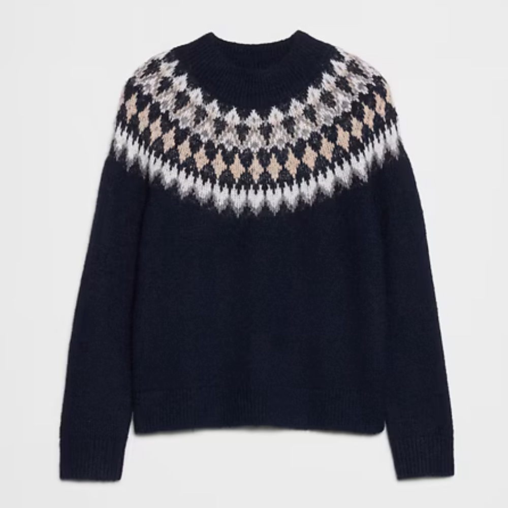 Banana Republic Factory Brushed Pullover Navy Fair Isle Sweater - Picture 4 of 6